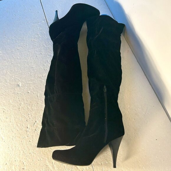 Mia SZ 6.5  Black Vegan Suede Over the knee boots Timeless Staple Sexy Retro - Picture 5 of 7